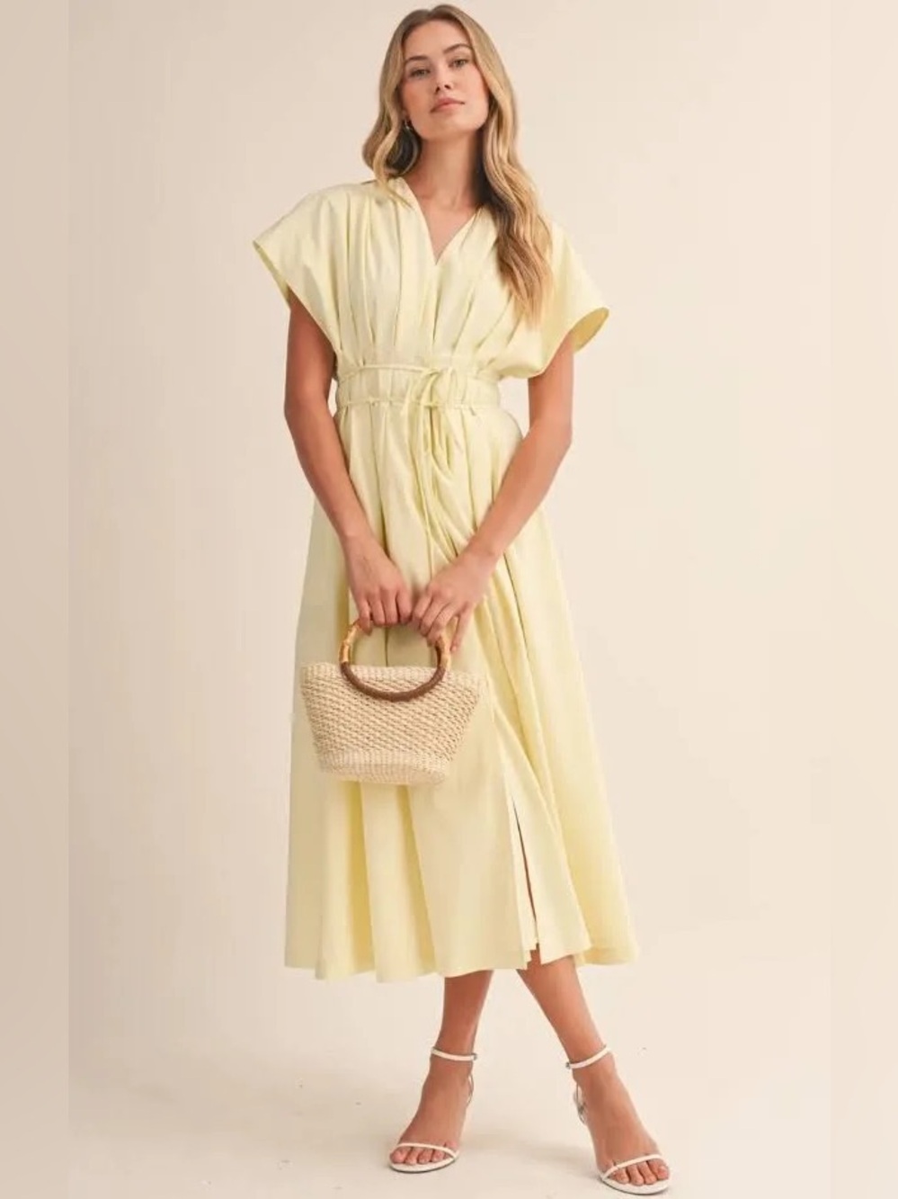 Mint Julep Sadie Yellow Poplin Pleated Maxi Dress - Medium